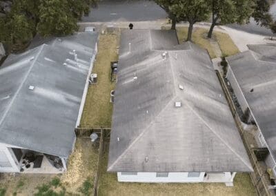 A view of two houses from above.